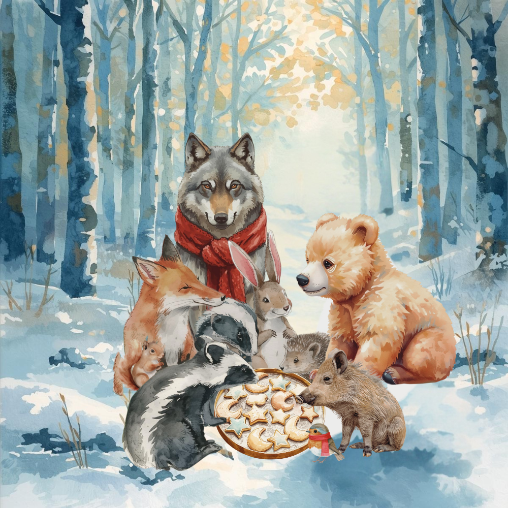 Ilustración del cuento infantil La Navidad más dulce del lobo Jacobo sobre como reforzar la autoestima y las habilidades sociales.