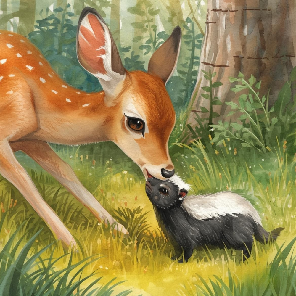 Ilustración del cuento infantil La mofeta Renata sobre cómo incluir a todo el mundo.