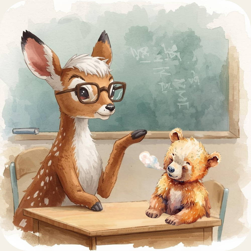Ilustración del cuento infantil El osito Simón sobre cómo aprender a gestionar la frutración y el autocontrol.