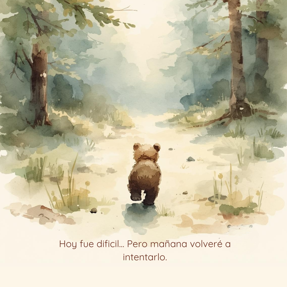 Ilustración del cuento infantil El osito Simón sobre cómo equivocarse es parte del camino