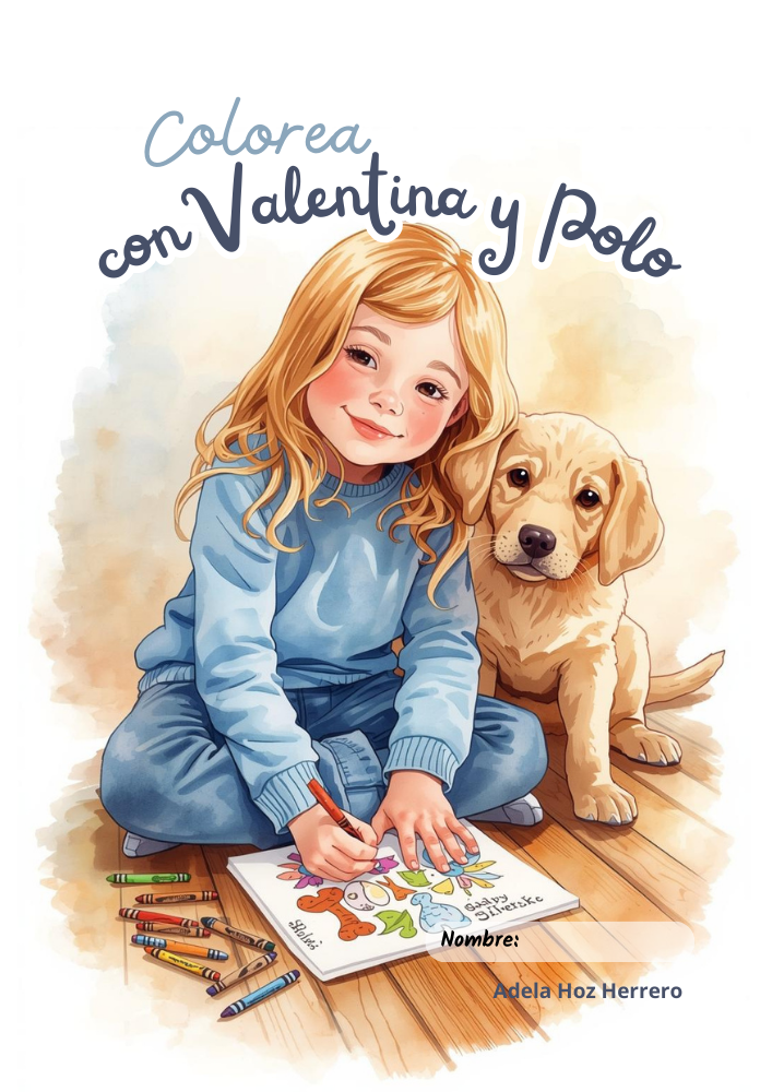 Imagen de cuaderno de actividades para colorear con Valentina y Polo.