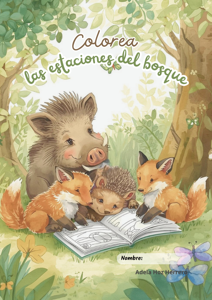 Imagen de cuaderno de actividades para colorear. Animales pintando.
